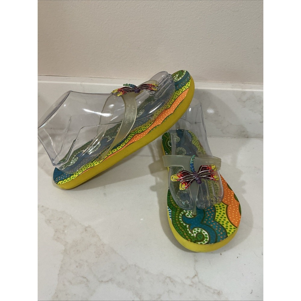 Miss Trish Dragonfly Flip Flops Women's Size 9  UK 7 Rainbow Bejeweled